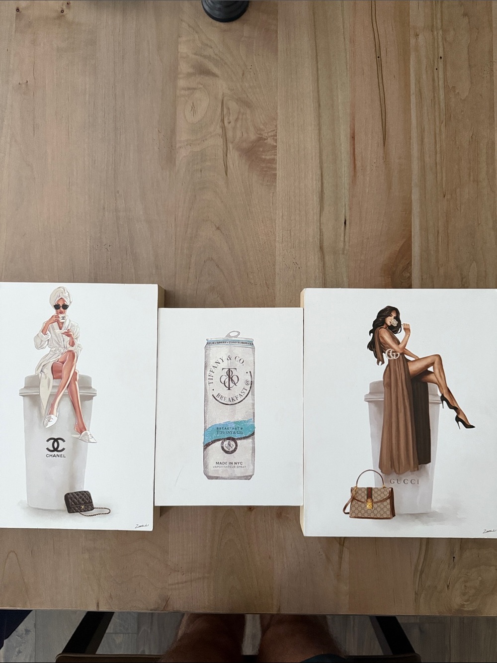 Chic Fashion Coffee Cup Wall Art Set in White and Brown
